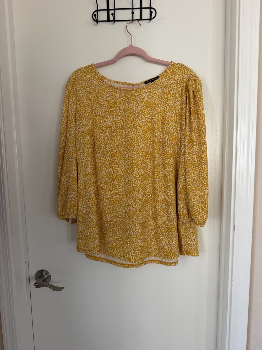 Adrianna Papell Yellow Ditsy Floral Blouse